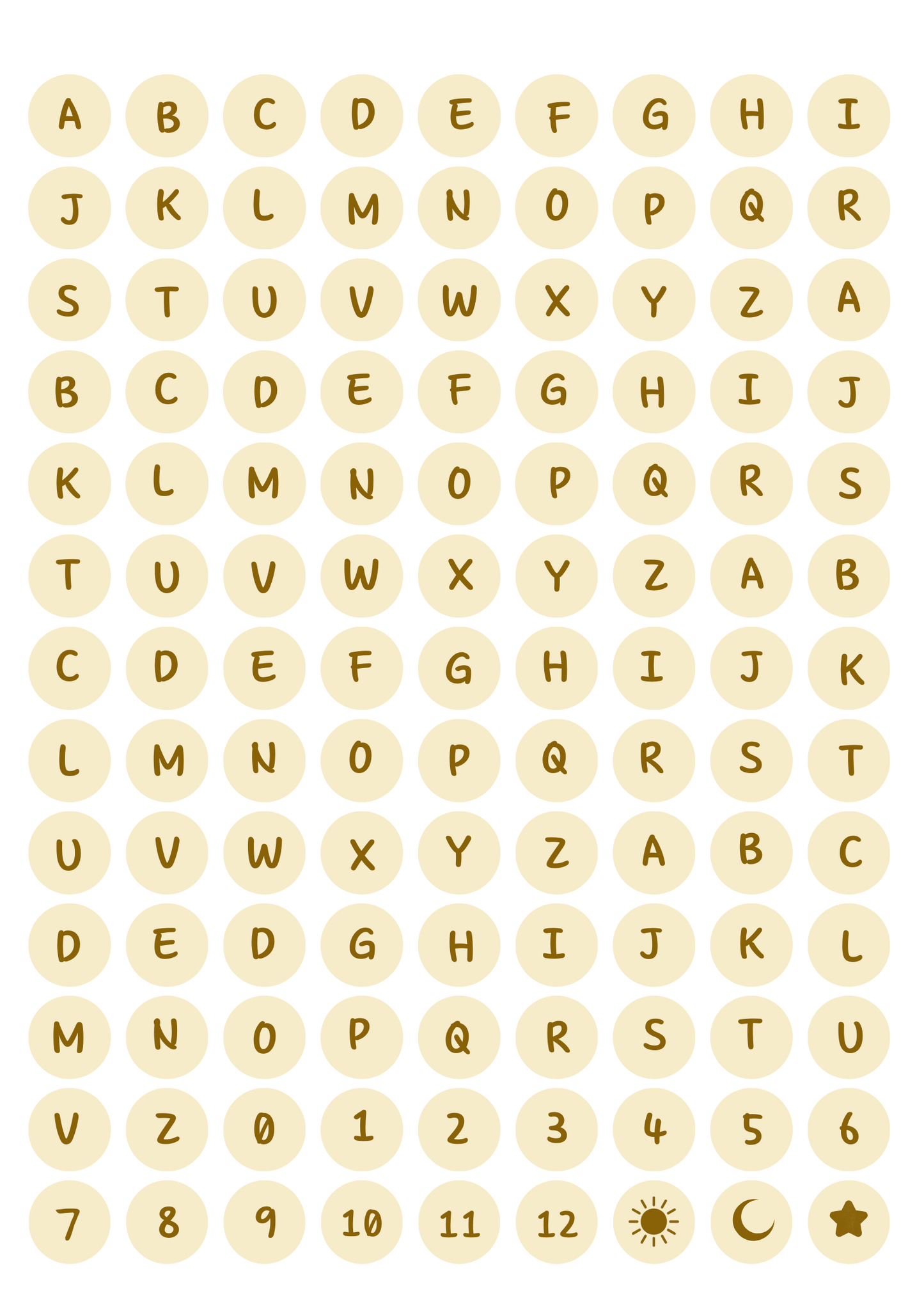 Alphabet Sticker Sheet - circle