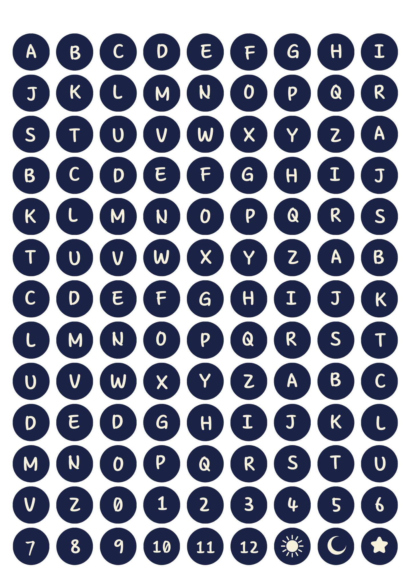 Alphabet Sticker Sheet - circle