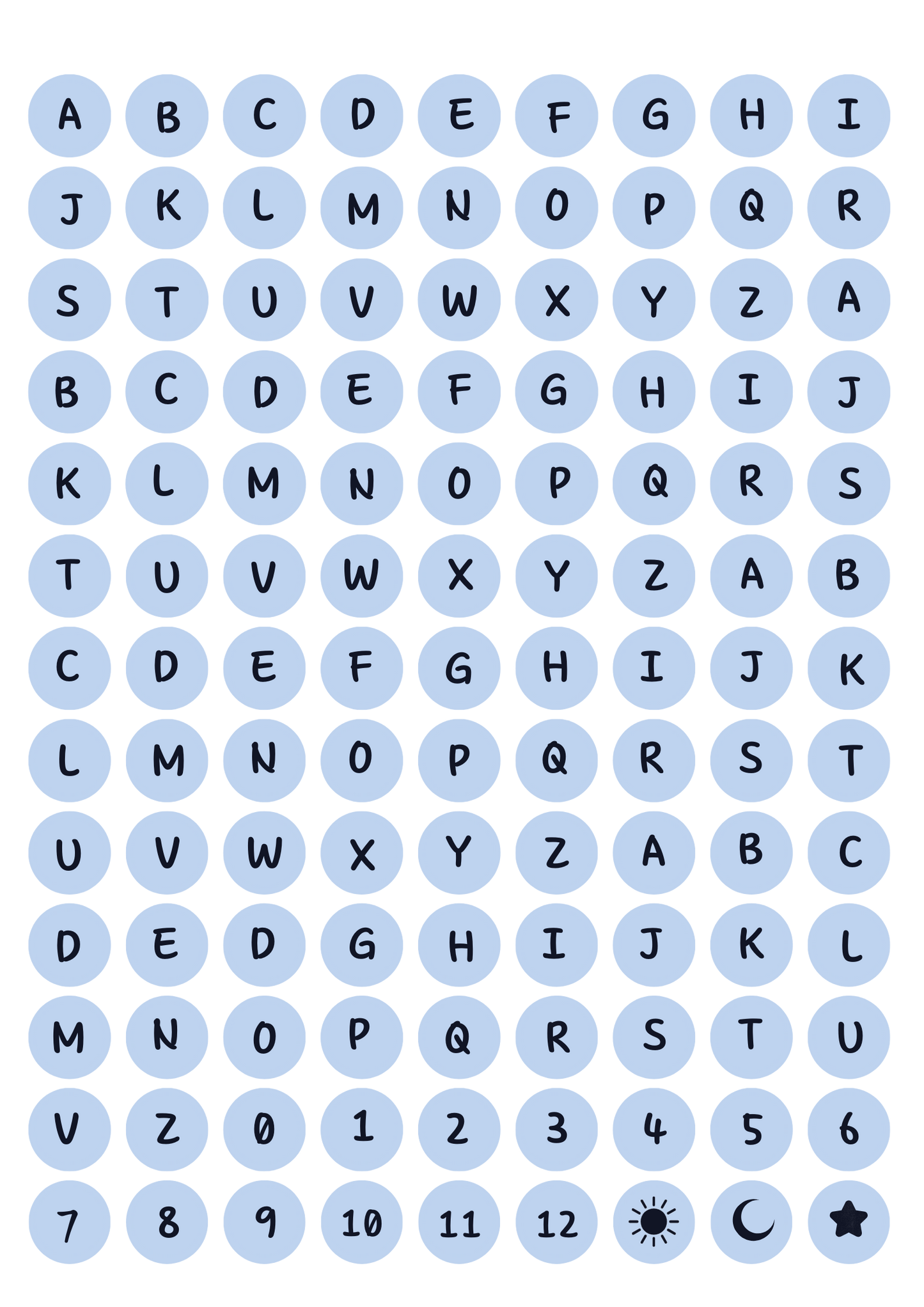 Alphabet Sticker Sheet - circle