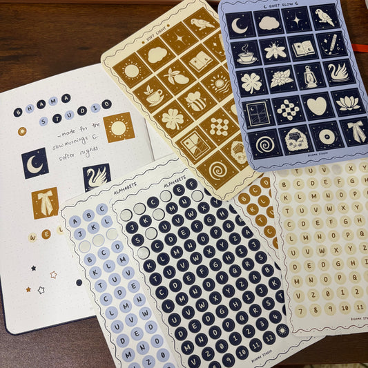 Calm Journaling Sticker Combo – Alphabets + Squares